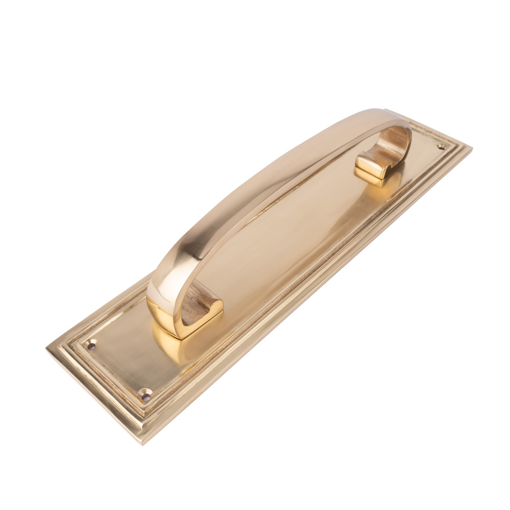 Dart Pull Handle on Finger Plate - Edged - 308mm x 76mm - Polished Brass